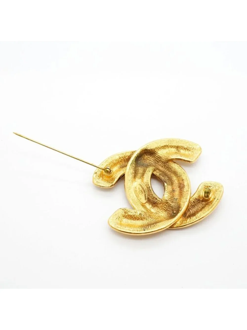 Chanel Brooch Vintage CC Logo Quilted Gold Plated